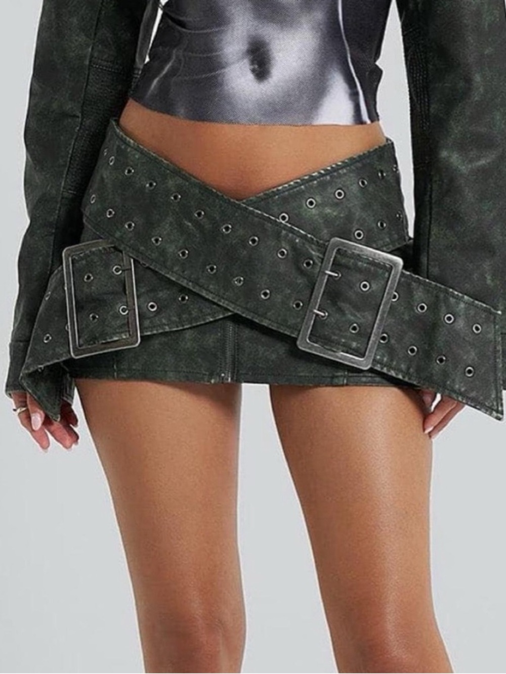 NWT Jaded London Women’s Vegan Leather Assassin Wrap Around Mini Belted Skirt